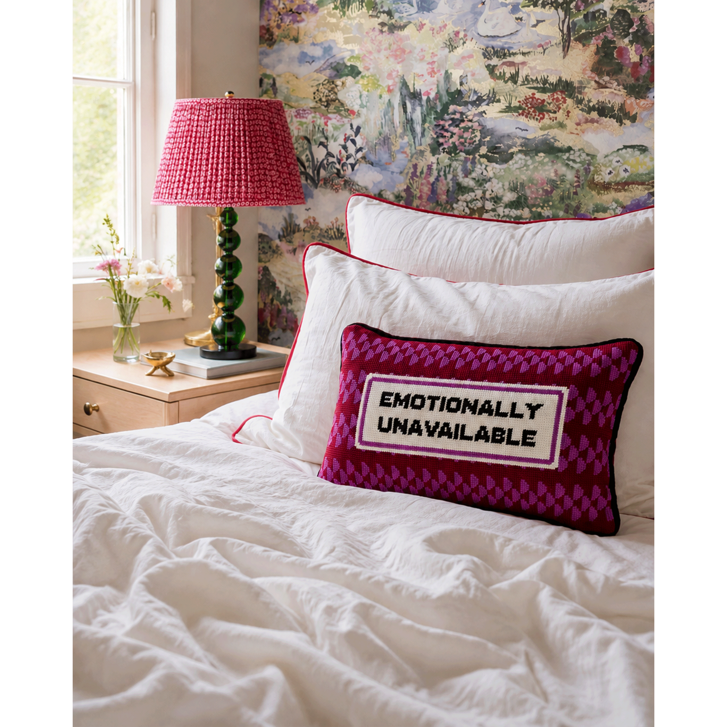 Emotionally Unavailable Needlepoint Pillow