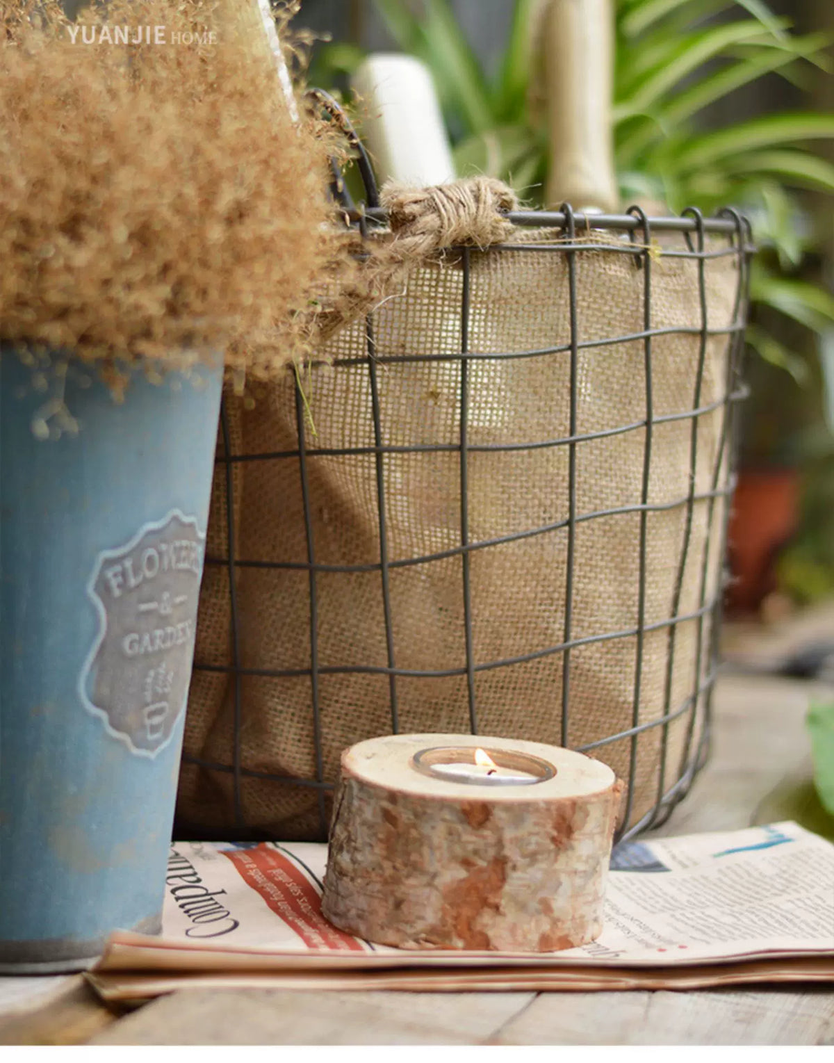 Rustic Wire & Burlap Planter Basket
