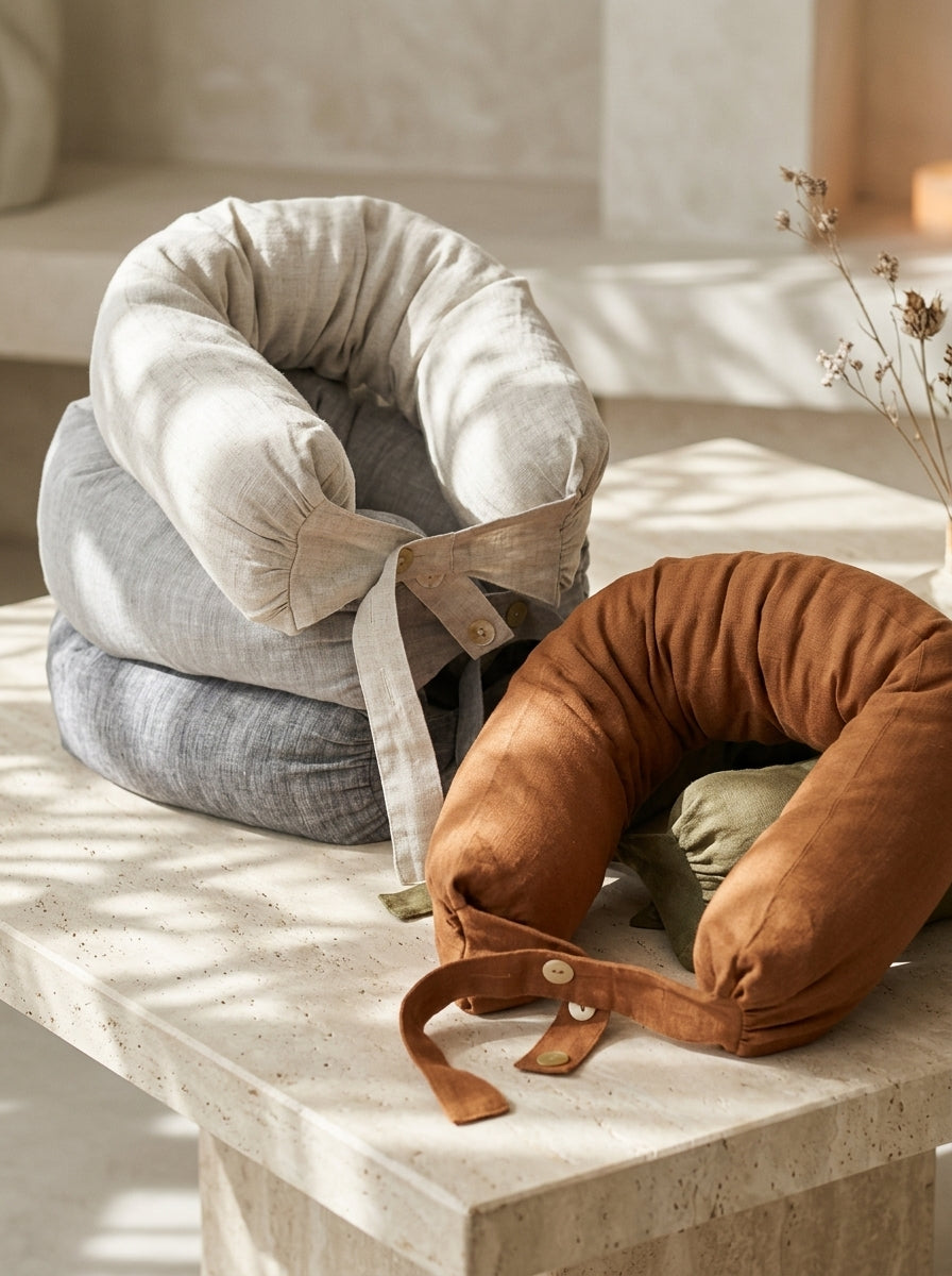 Linen Adjustable Neck Support Travel Pillow