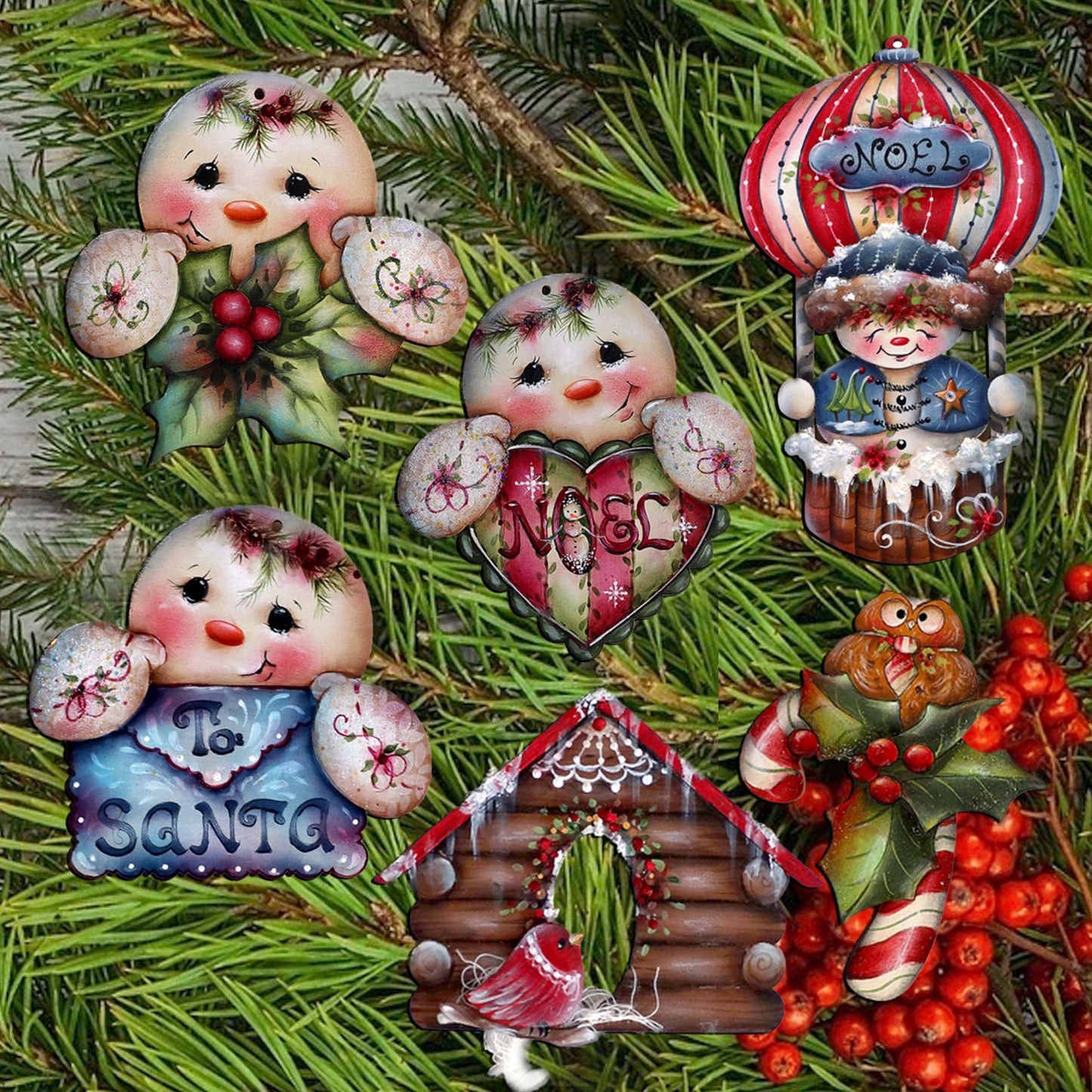 Giggles and Gifts Clip-On Eco Wood Decorative Ornaments Set of 6 by Jamie Mills-Price - Christmas Decor - 8090048C-MP-S6