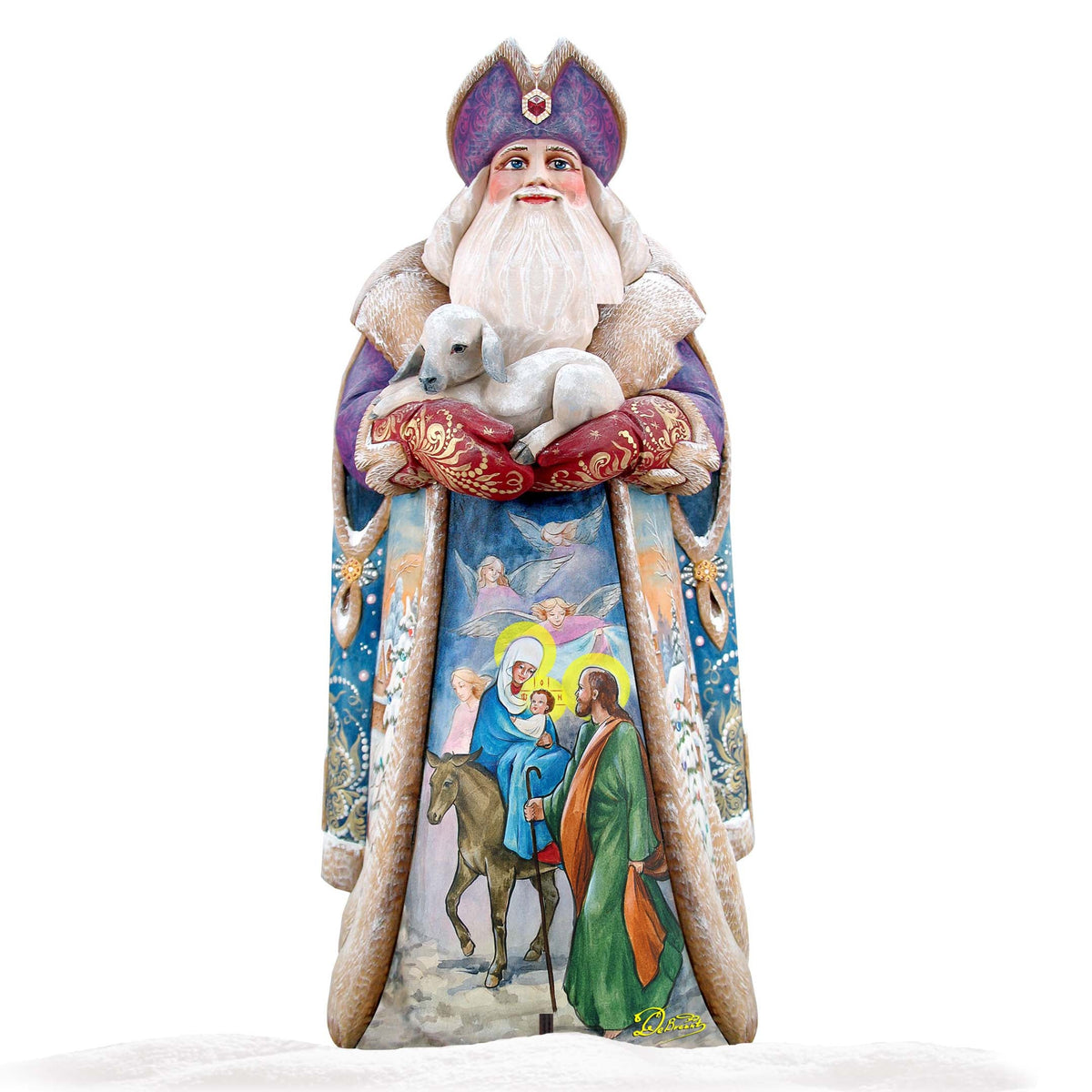 Santa and the Guardian Angels Christmas Outdoor Scene by G. DeBrekht - Christmas Santa Snowman Decor - 811832F