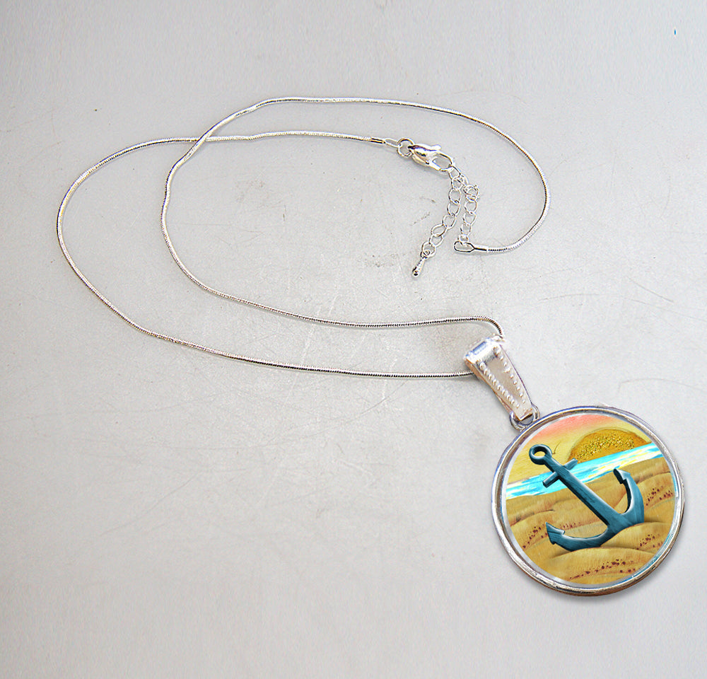 Anchor Silver-Plated Mother of Pearl Jewelry Pendant Necklace - 44056