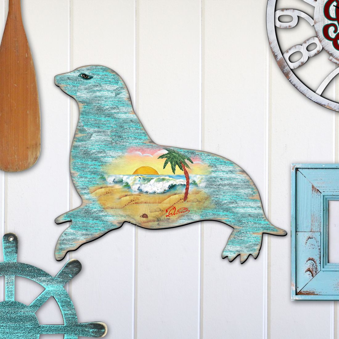 Sea Lion Coastal Door Decor by G. DeBrekht - Coastal Holiday Decor - 8198532H