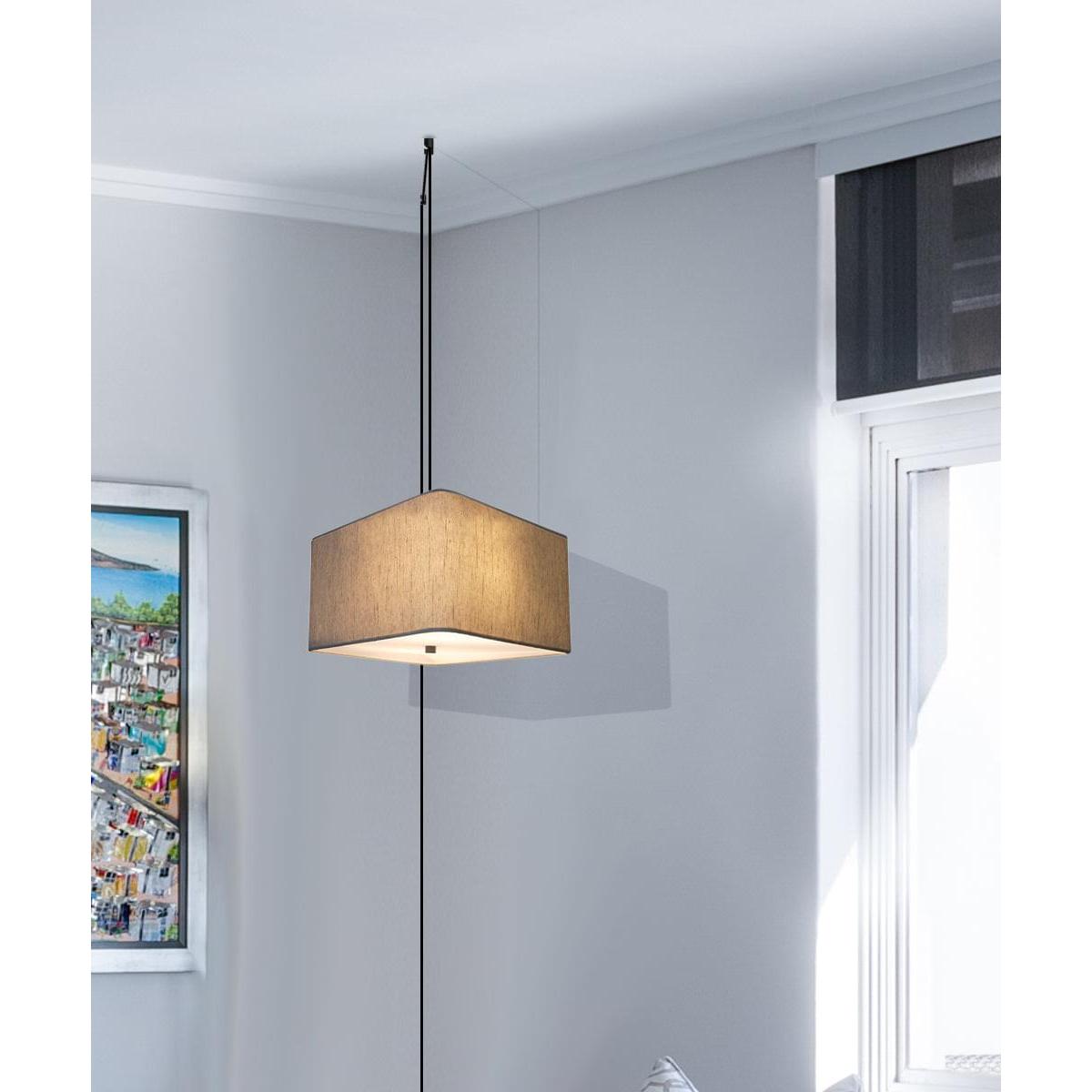 2 Light Swag Plug-In Pendant 12"w Rounded Corner Square Oatmeal Drum Shade with Diffuser, Black Cord