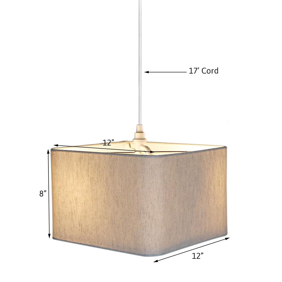 2 Light Swag Plug-In Pendant 12"w Rounded Corner Square Oatmeal Drum Shade with Diffuser, White Cord