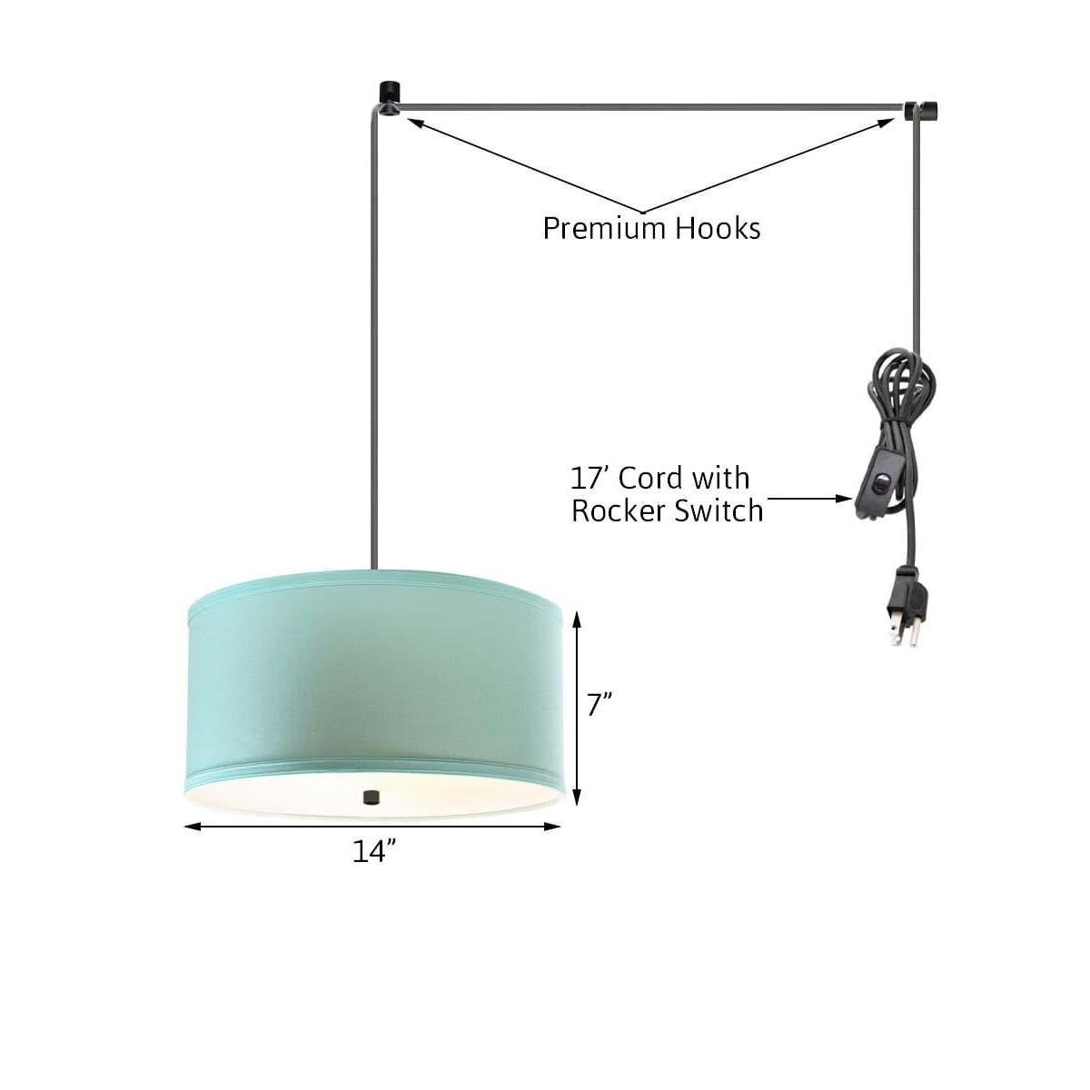 2 Light Swag Plug-In Pendant 14"w Island Paradise Blue with Diffuser, Black Cord