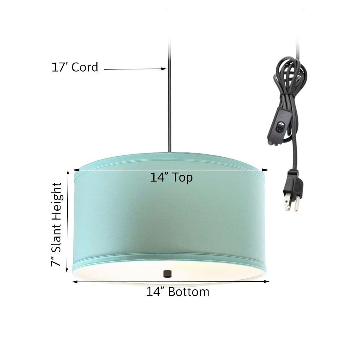 2 Light Swag Plug-In Pendant 14"w Island Paradise Blue with Diffuser, Black Cord