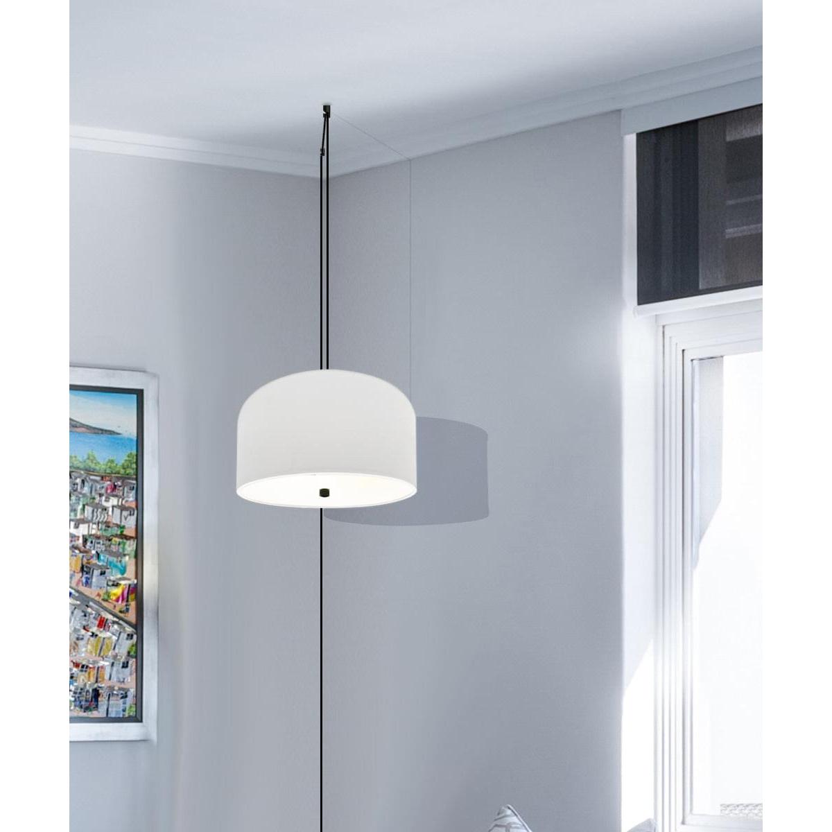 2 Light Swag Plug-In Pendant 14"w White Shade with Diffuser, Black Cord