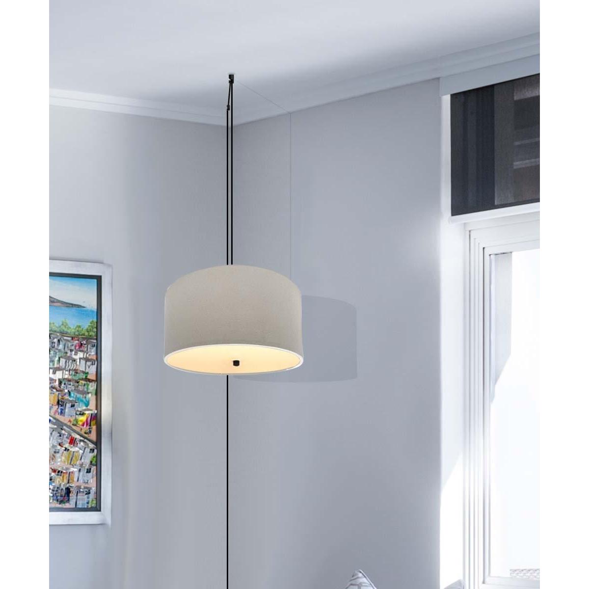 2 Light Swag Plug-In Pendant 16"w Light Oatmeal Linen Drum with Diffuser, Black Cord