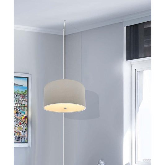 2 Light Swag Plug-In Pendant 16"w Light Oatmeal Linen Drum with Diffuser, White Cord