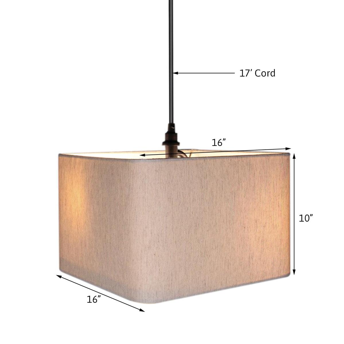 2 Light Swag Plug-In Pendant 16"w Rounded Corner Square Oatmeal Drum Shade with Diffuser, Black Cord