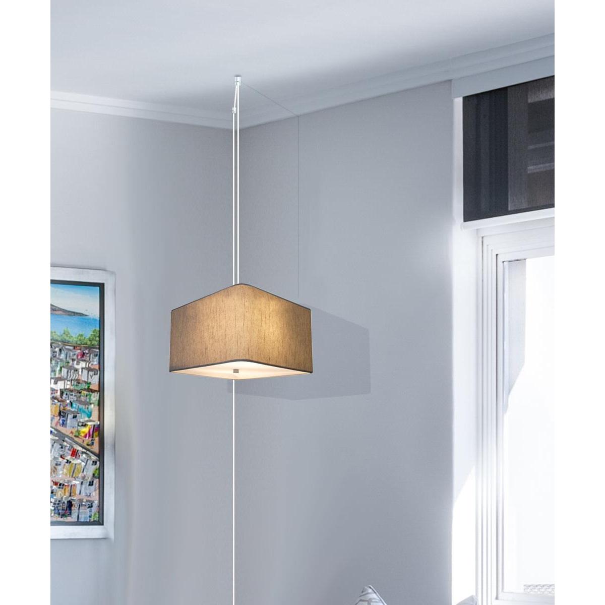 2 Light Swag Plug-In Pendant 16"w Rounded Corner Square Oatmeal Drum Shade with Diffuser, White Cord