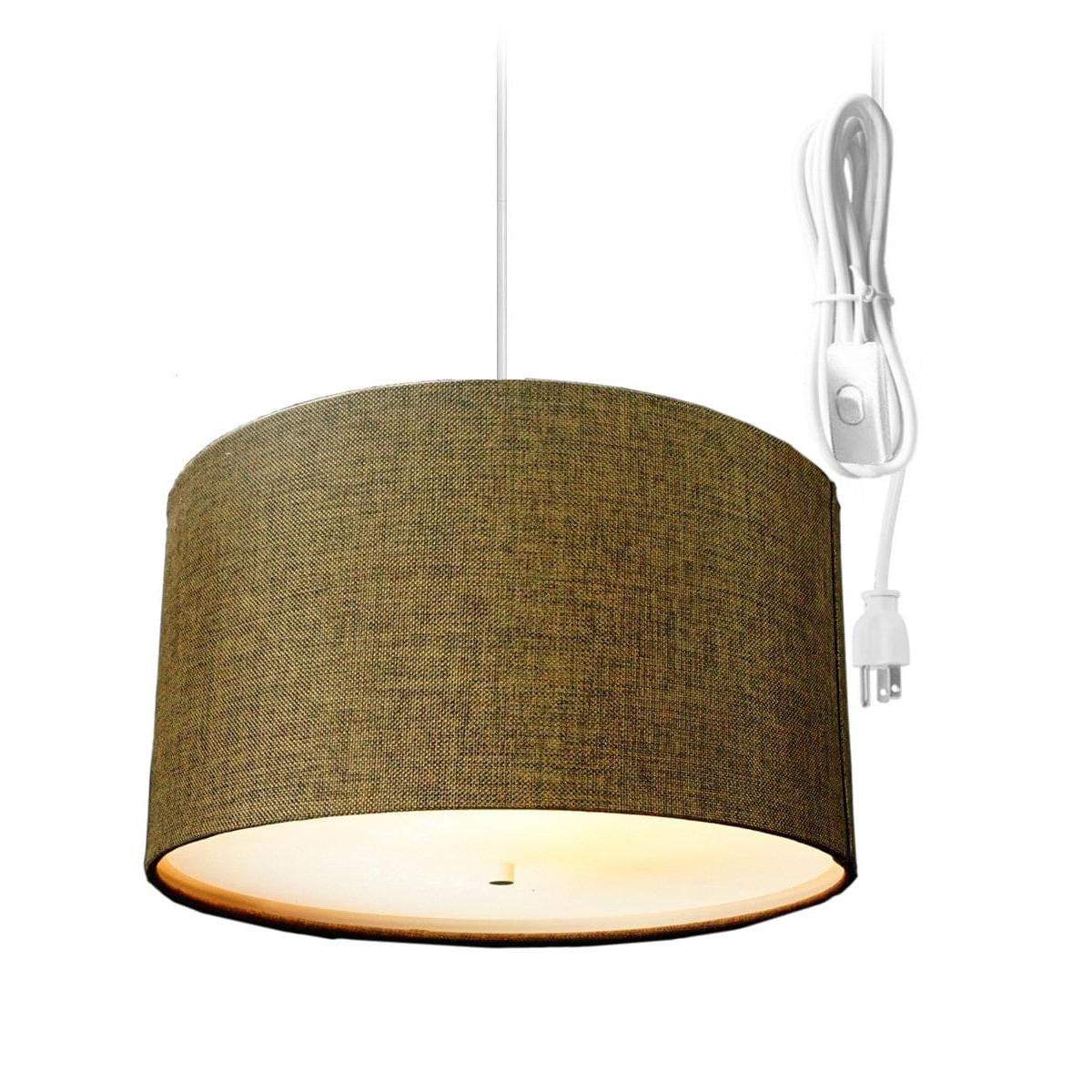 2 Light Swag Plug-In Pendant 18"w Chocolate Burlap with Diffuser, White Cord