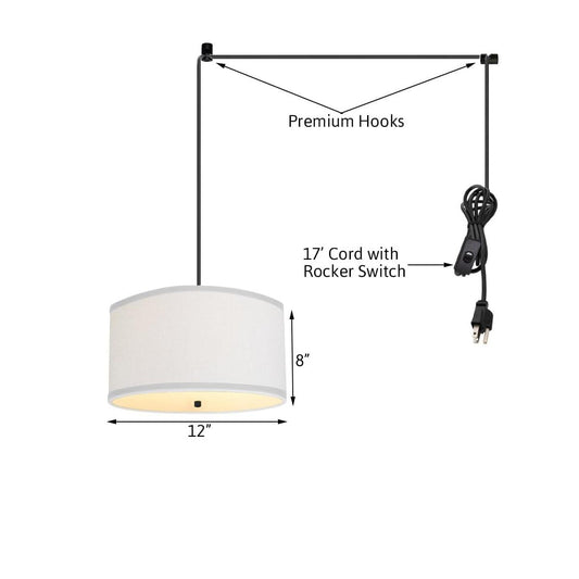 2 Light Swag Plug-In Pendant 18"w White Linen with Diffuser, Black Cord