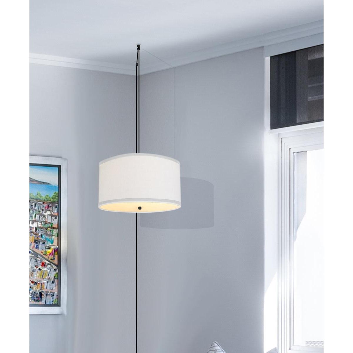 2 Light Swag Plug-In Pendant 18"w White Linen with Diffuser, Black Cord