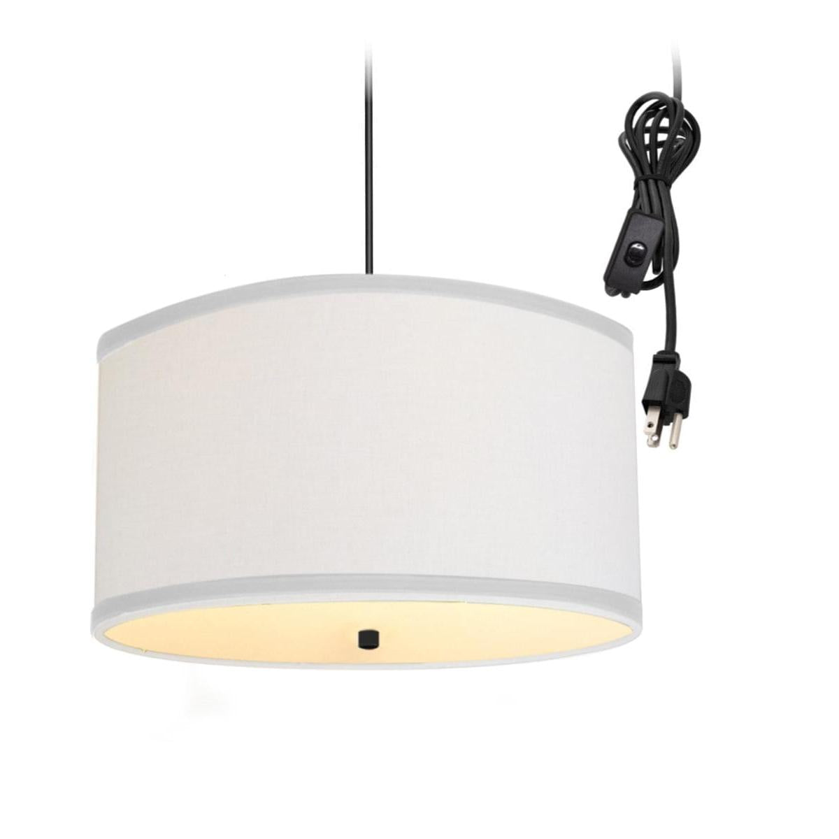 2 Light Swag Plug-In Pendant 18"w White Linen with Diffuser, Black Cord