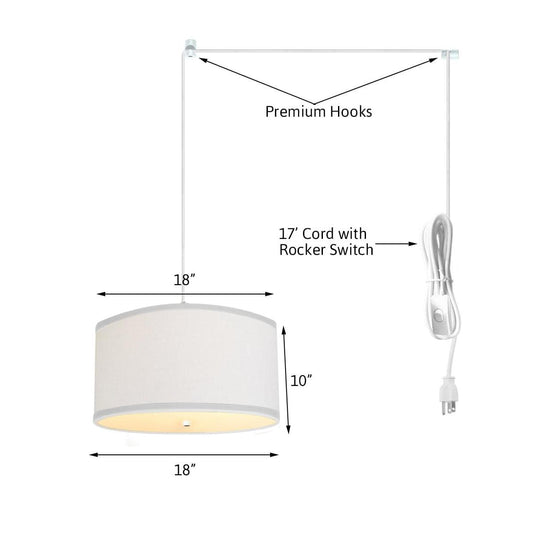 2 Light Swag Plug-In Pendant 18"w White Linen with Diffuser, White Cord