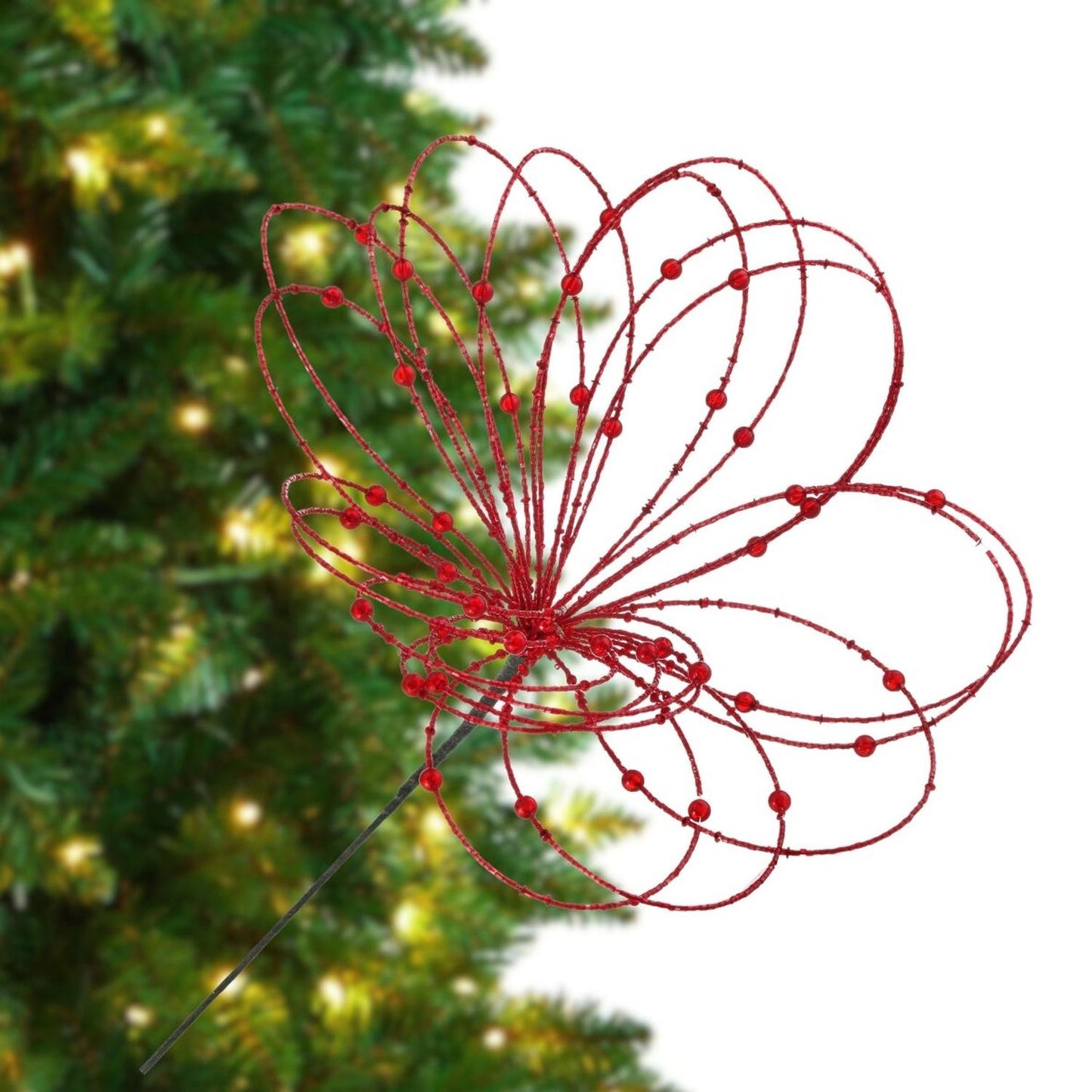 20" Beaded Jewel Flower Burst Stem: Red