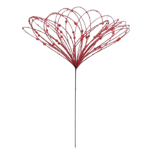 20" Beaded Jewel Flower Burst Stem: Red