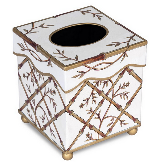 Ivory Bamboo & Floral Tissue Holder & Wastepaper Basket (2 Options)