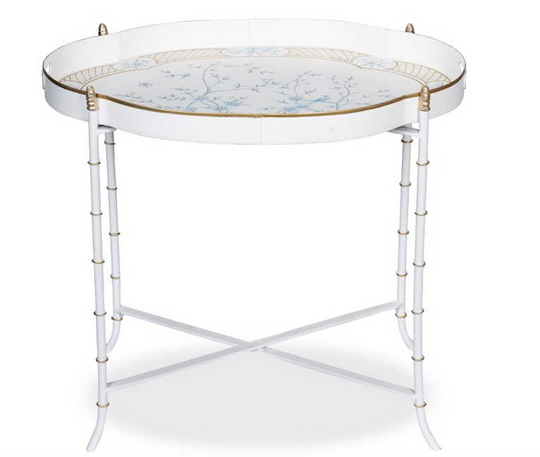 IVORY & BLUE SCALLOPED TRAY TABLE