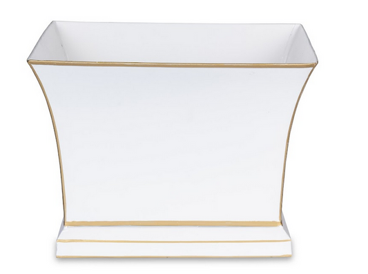 a white and gold square container