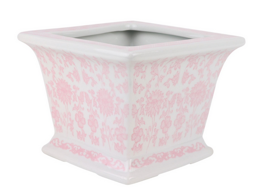 Pink Square Floral Planter