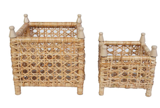 a pair of wicker baskets