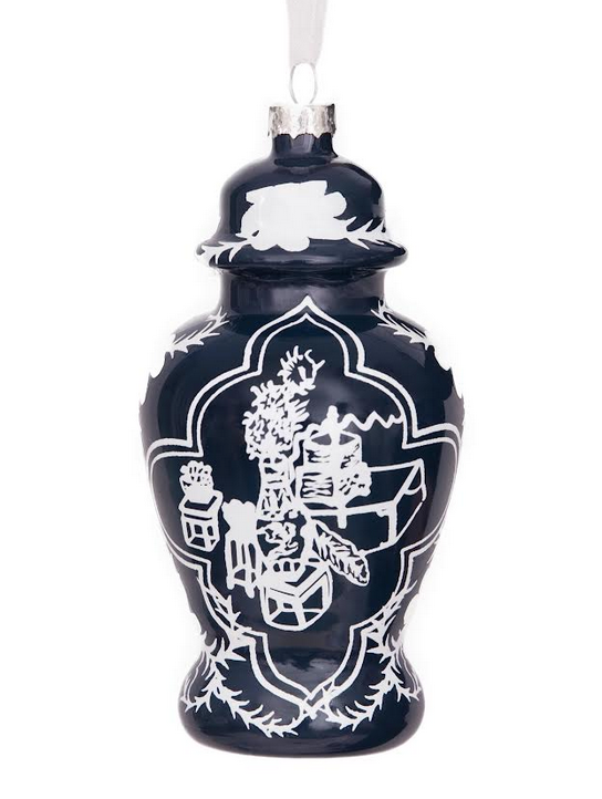 Navy Trellis Jar Ornament