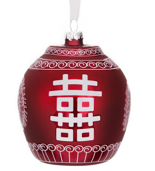 a red and white ornament