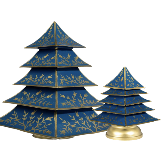 a blue and gold tree shaped objects