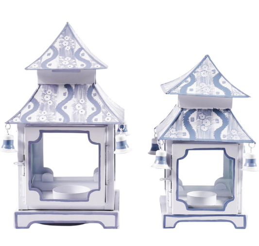 Ikat French Blue Trellis Pagoda Lantern