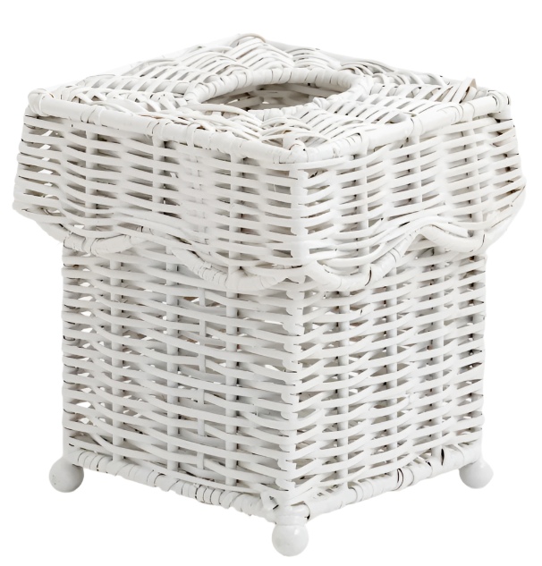 White SCALLOPED WICKER WASTEPAPER BASKET & TISSUE HOLDER (2 Options)