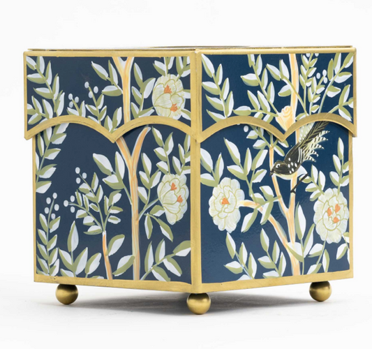 Navy Chinoiserie Wastepaper Basket & Tissue (2 Options)