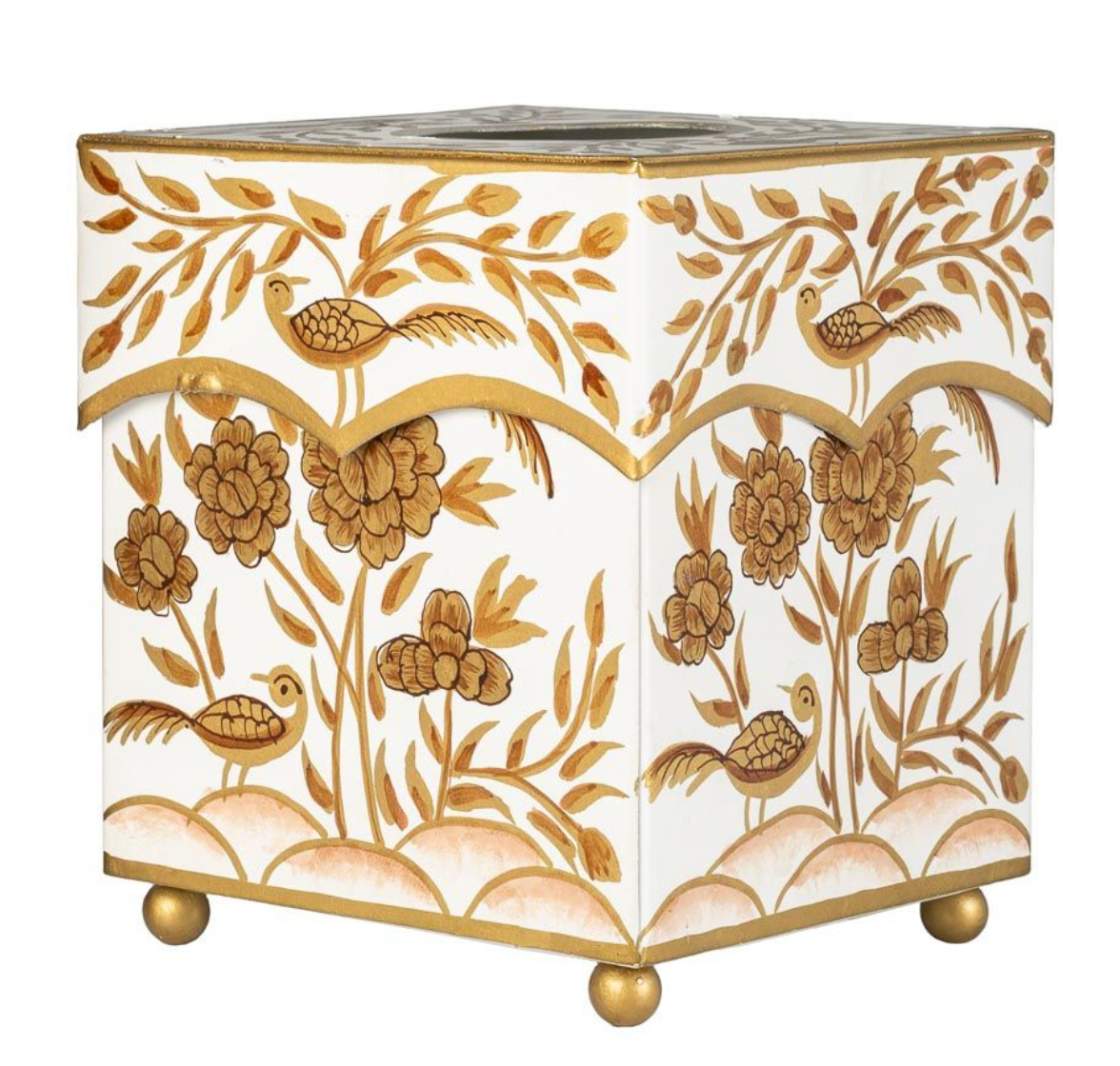 Ivory & Gold Pheasant Wastepaper Basket & Tissue (2 Options)