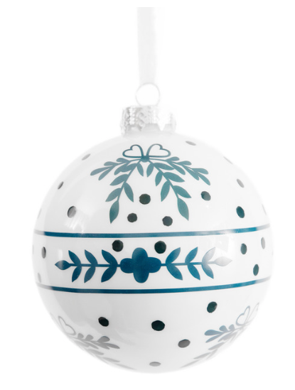 a white and blue ornament
