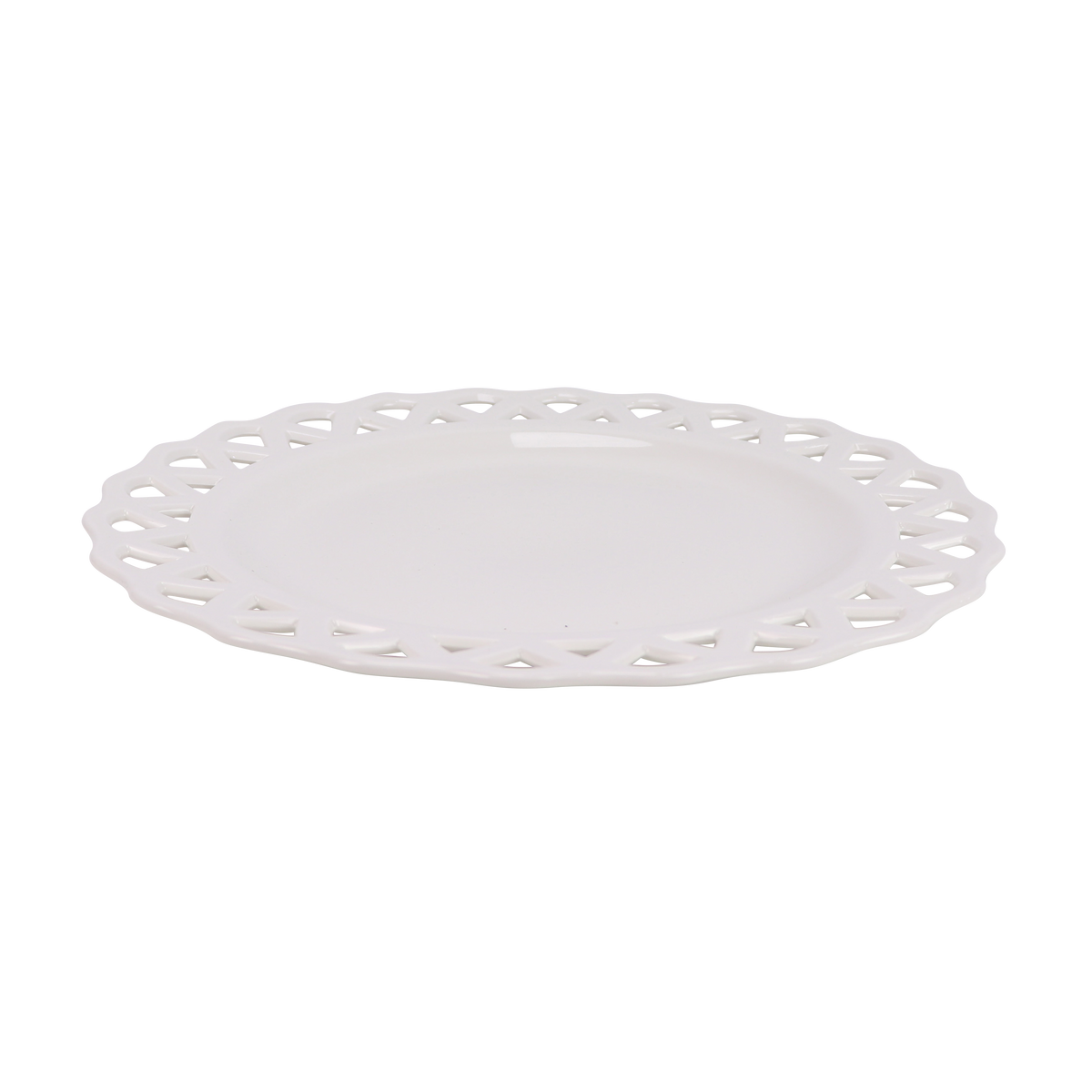 White Pierced with Blue Dots Scalloped Charger