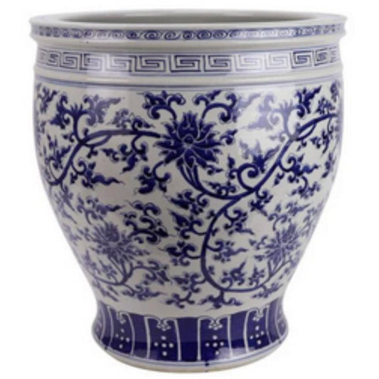 a blue and white vase