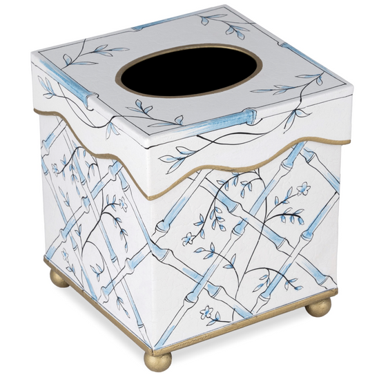 Blue Bamboo & Floral Tissue Holder & Wastepaper Basket (2 Options)