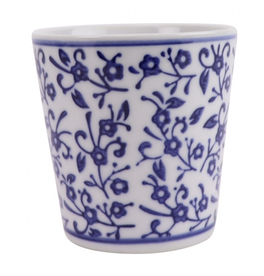 a white and blue cup