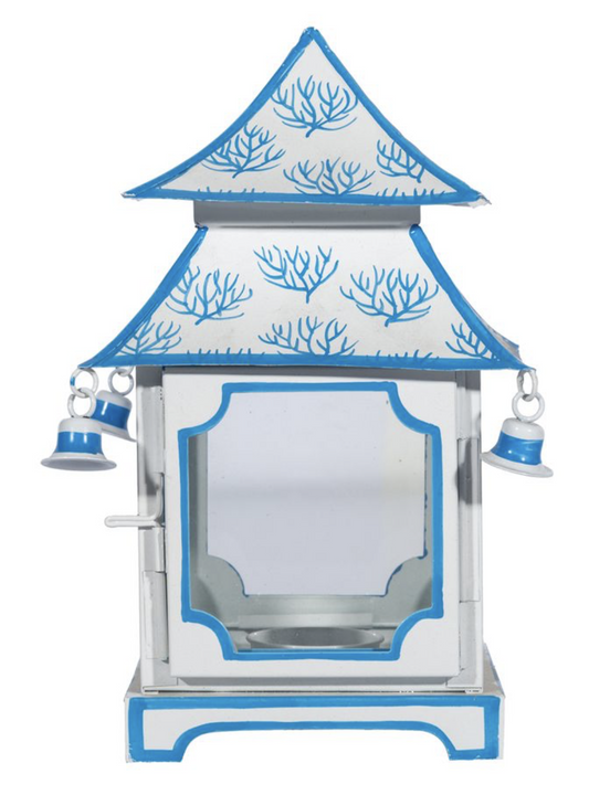 a small white and blue lantern