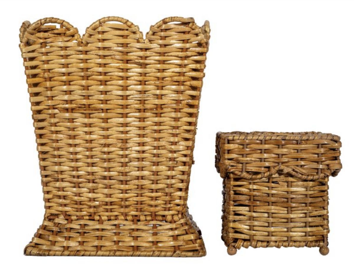 Square Scalloped Wicker Wastepaper Basket & Tissue Holder (2 Options)