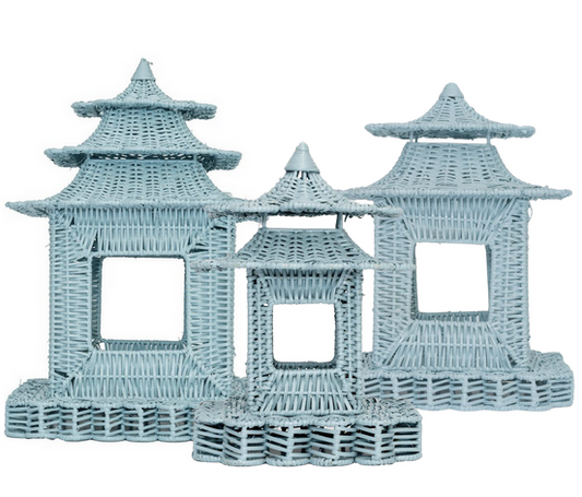 Pale Blue Scalloped Wicker Pagoda (3 Sizes)