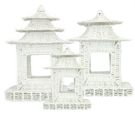 a group of white wicker objects