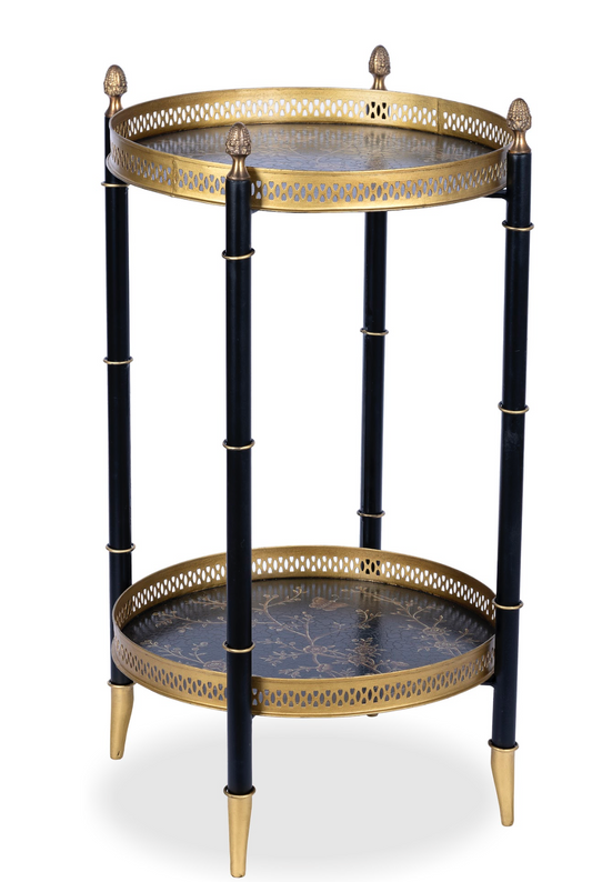 BLACK ROUND TWO TIER SHELF TABLE