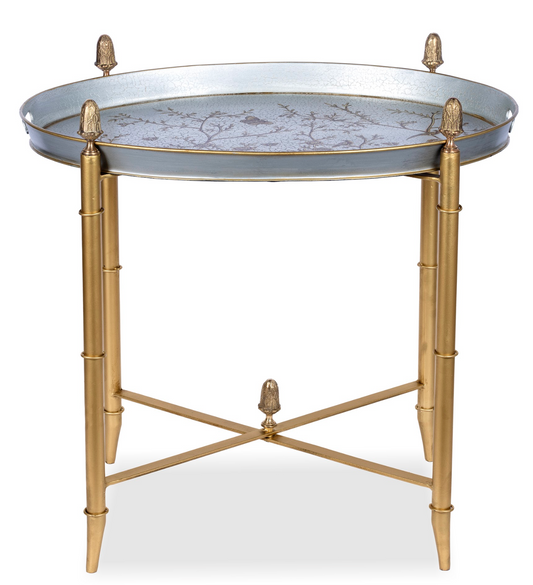 a round table with a gold base