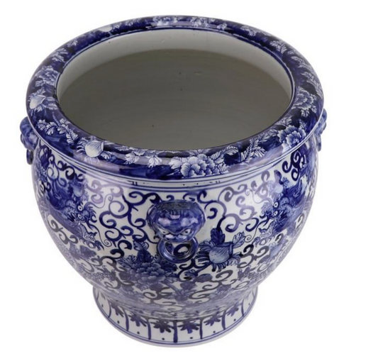 a blue and white vase