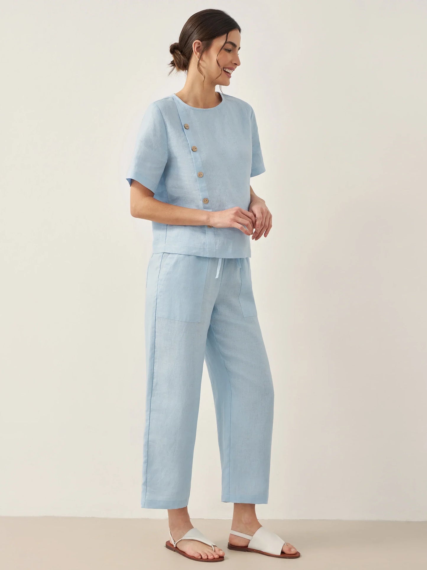100% Linen Straight-Leg Drawstring Pants JOSIE