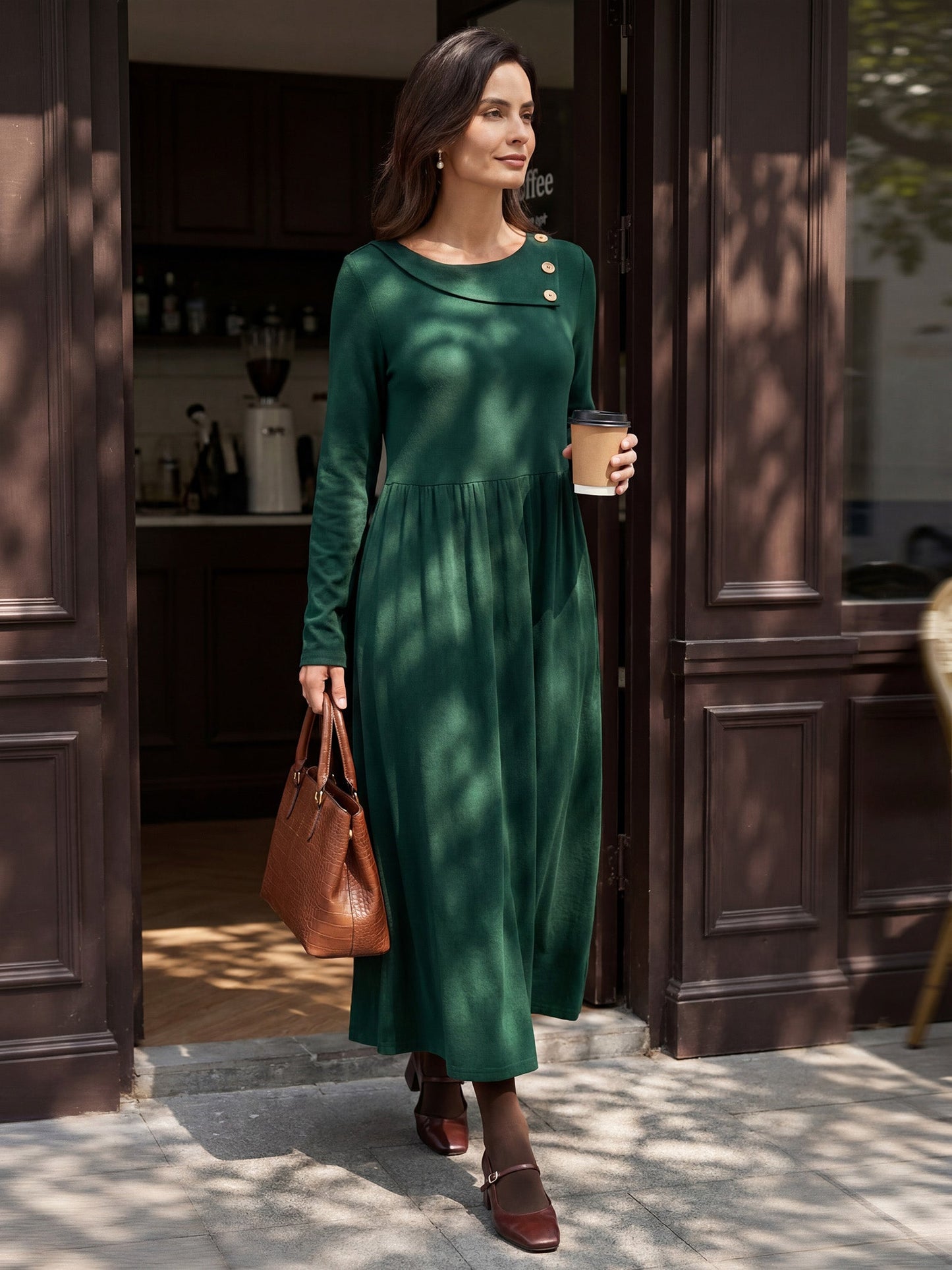 Wool Layered Neck Pleated Midi Dress BILLIE