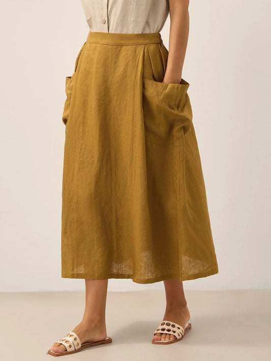 Linen-Cotton Elastic Waist Skirt MARINA